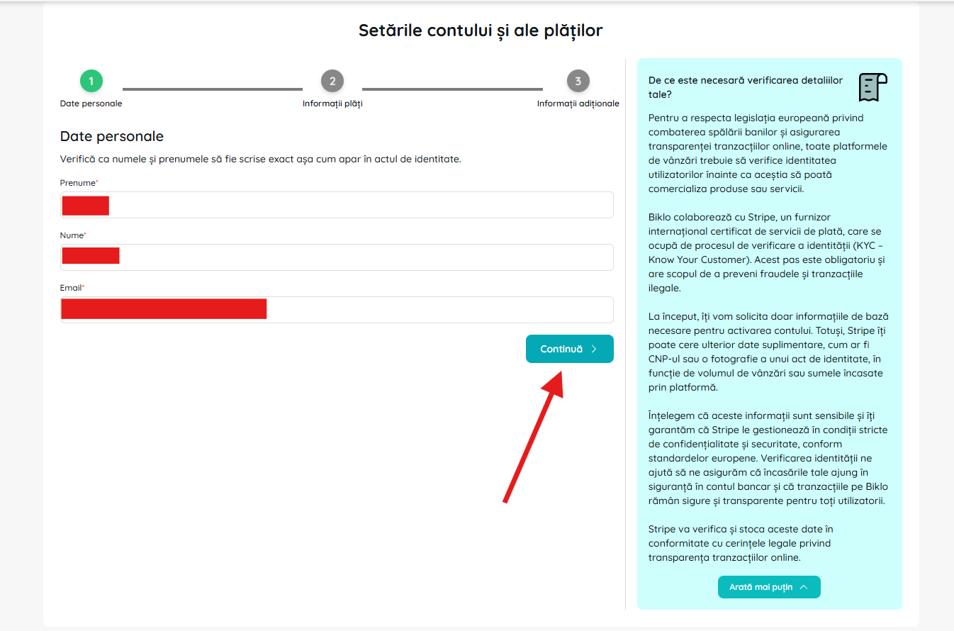 Filling in personal data in the Biklo financial account creation process