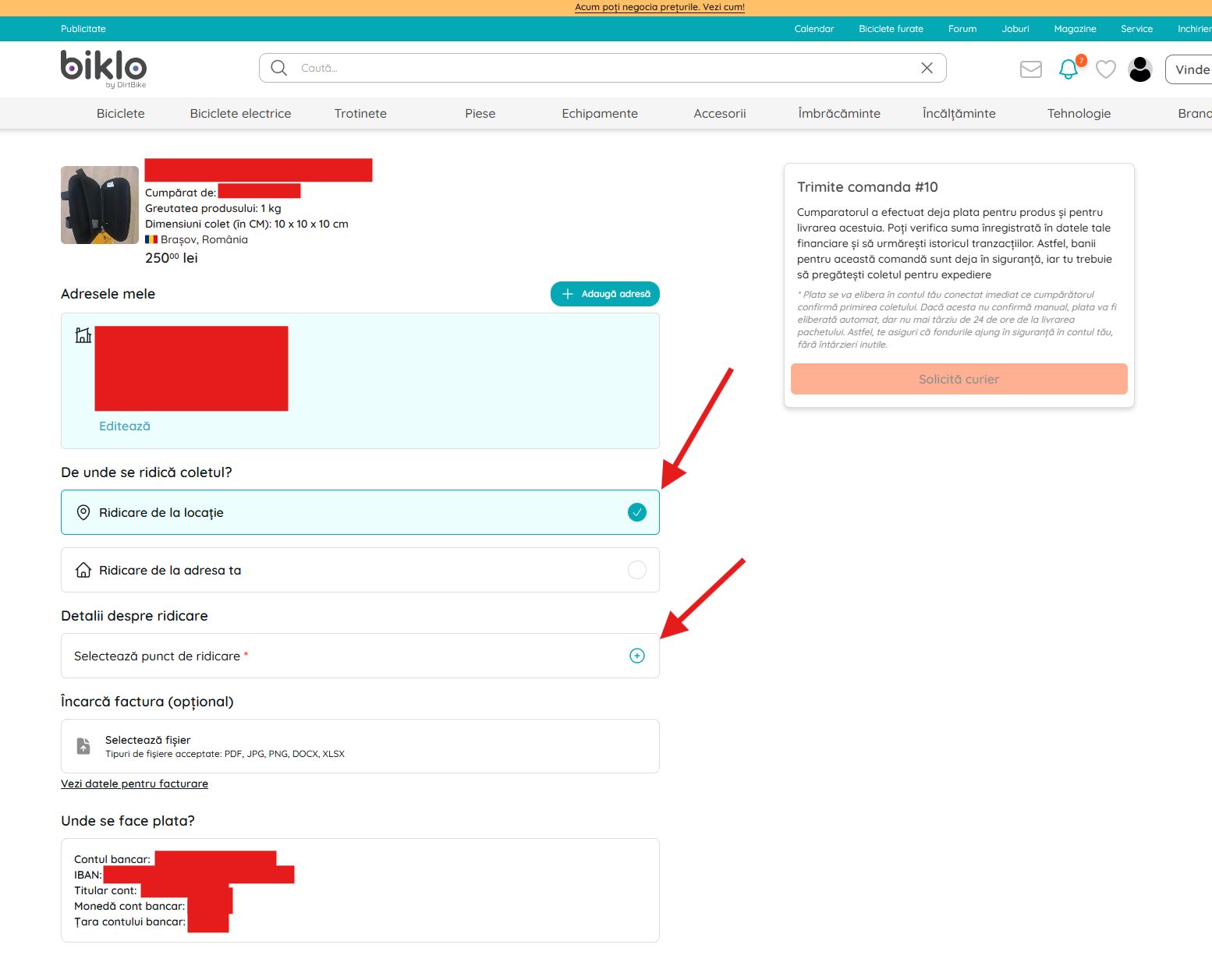 Delivery details form for Biklo courier