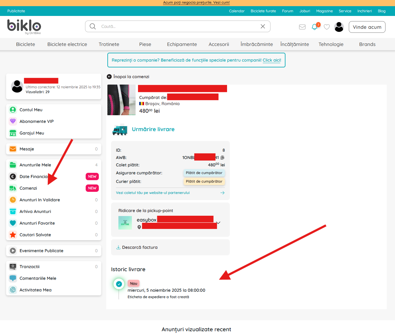 Biklo order delivery tracking page