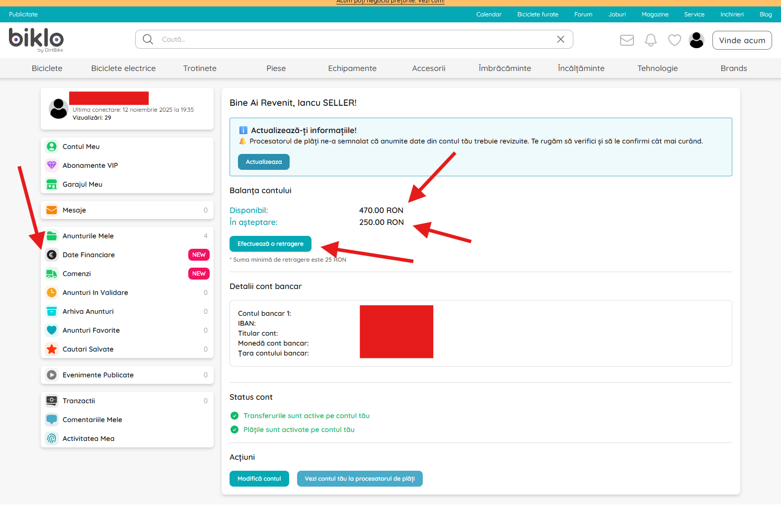 Financial Data section of your Biklo account