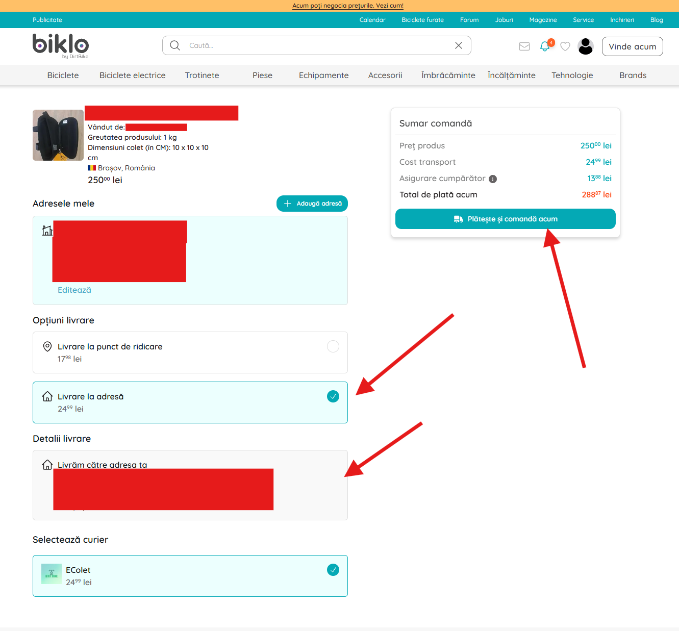 Selecting the Biklo delivery method